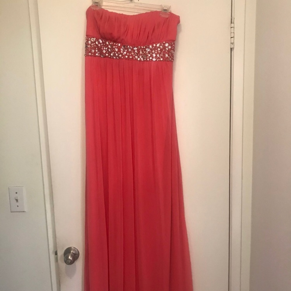 Strapless Long Coral Evening Dress